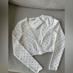 NWT Alexander Wang CRYSTAL LOGO
V-NECK CROPPED CARDIGAN xs white
